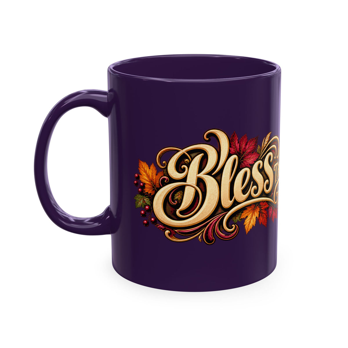 Bless This Table Mug — Harvest Thanksgiving Ceramic Coffee Mug, Cornucopia Gratitude Fall Harvest Gift