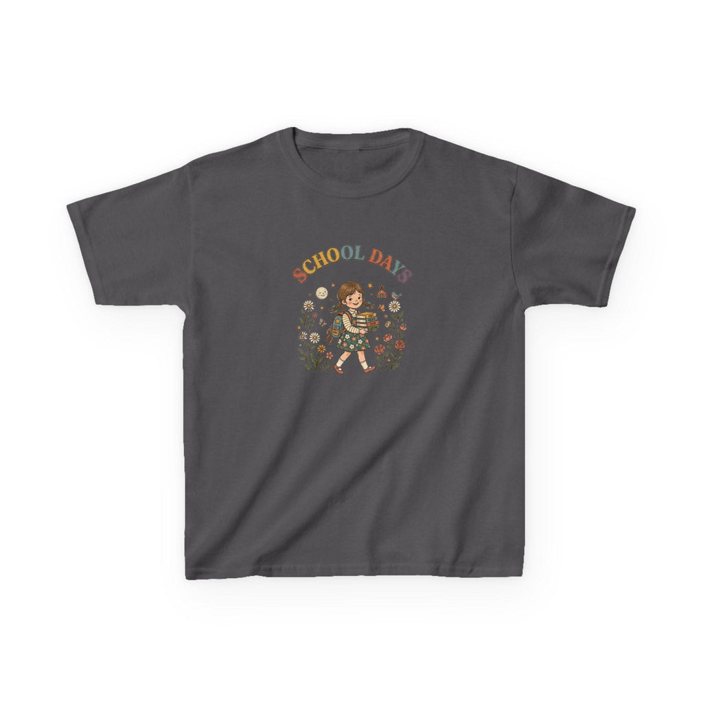 School Day kids t-shirt | retro girl illustration, floral accents