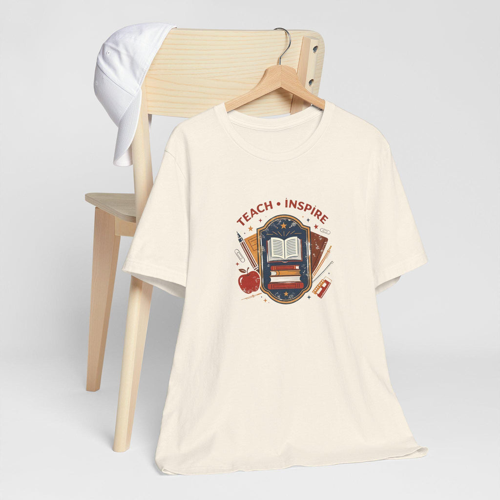 Teach Inspire Badge Tee | Teacher Book Apple Pencil Illustration
