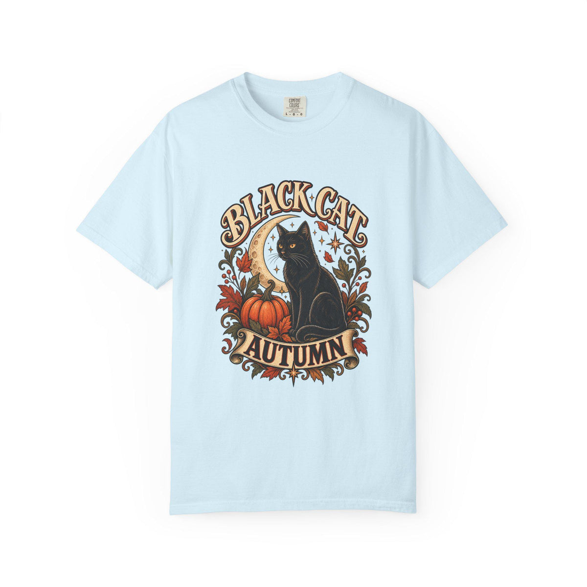 Black Cat Autumn T-shirt | Halloween Pumpkin Fall Vintage Graphic