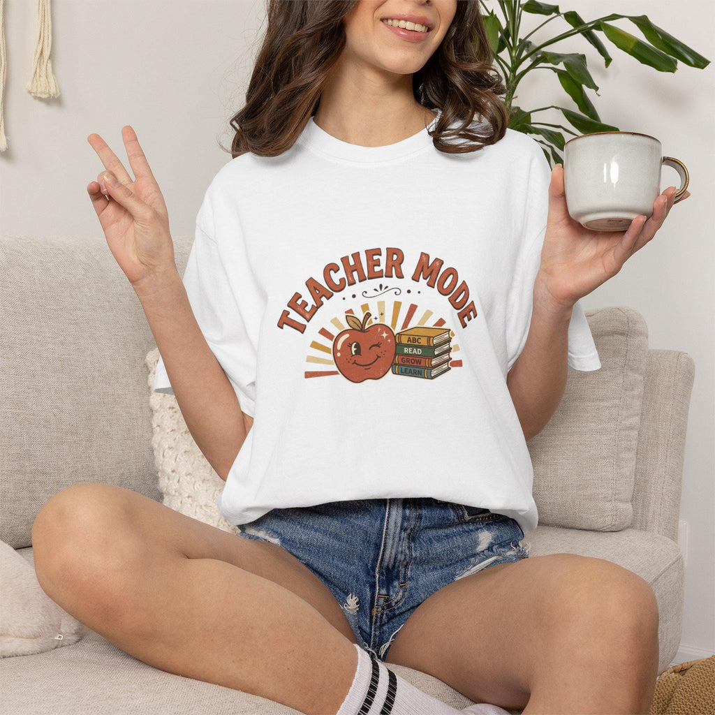 Teacher Mode apple stack of books T-Shirt | school teacher tee
