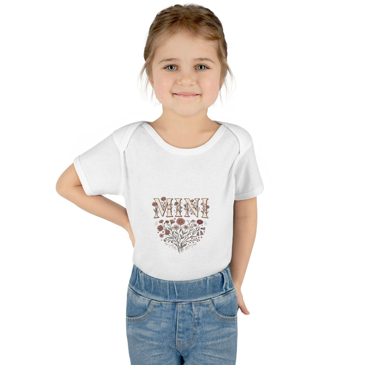 Mini floral heart Infant Bodysuit | baby onesie with floral 'MINI' design
