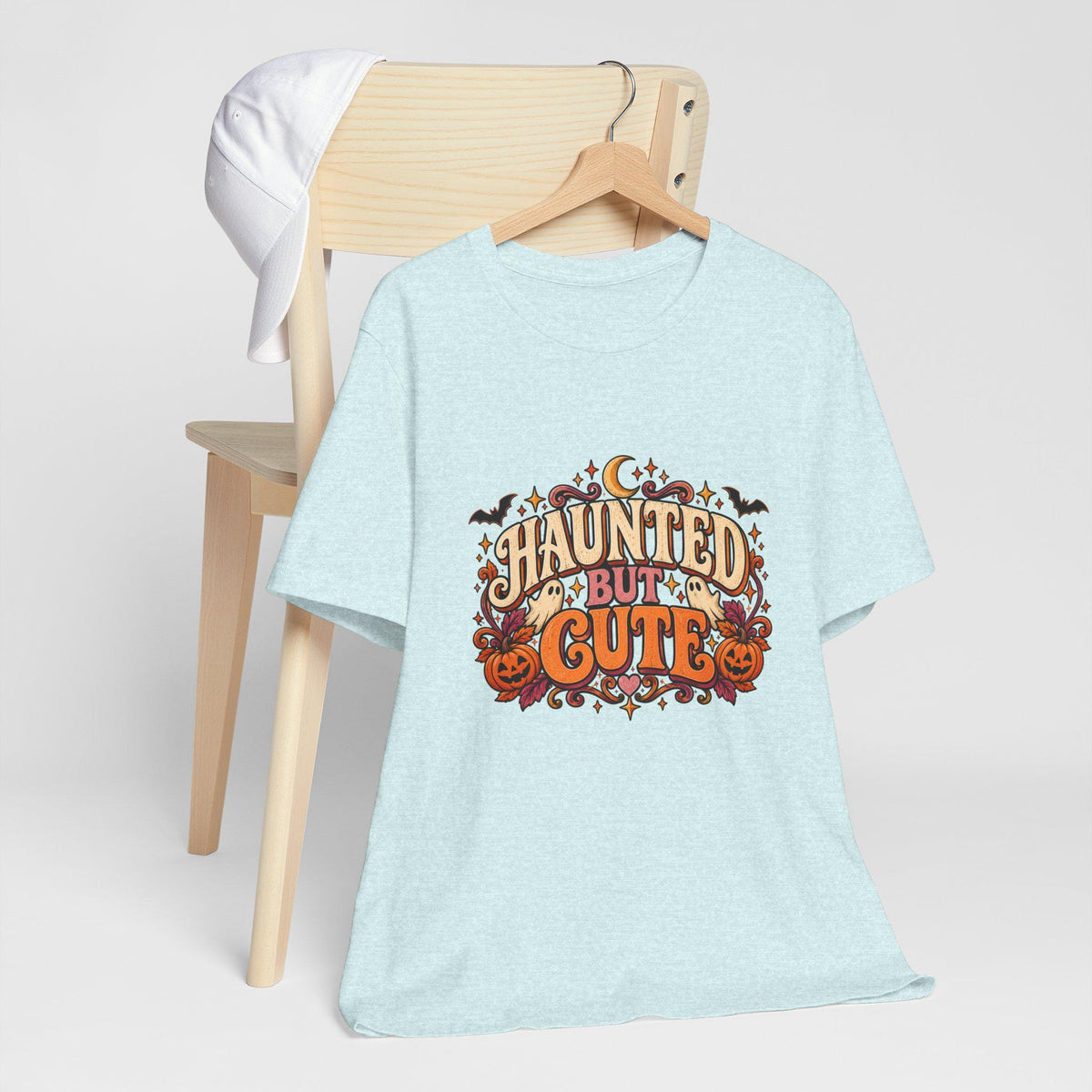 Haunted But Cute Halloween design T-Shirt | Pumpkin bats spooky lettering