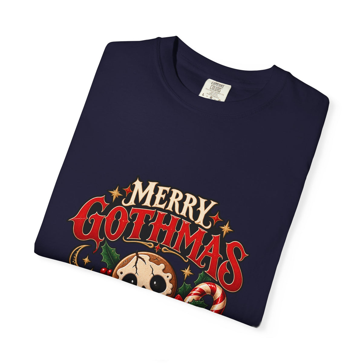 Merry Gothmas skull gingerbread graphic T-shirt | Gothic Christmas tee