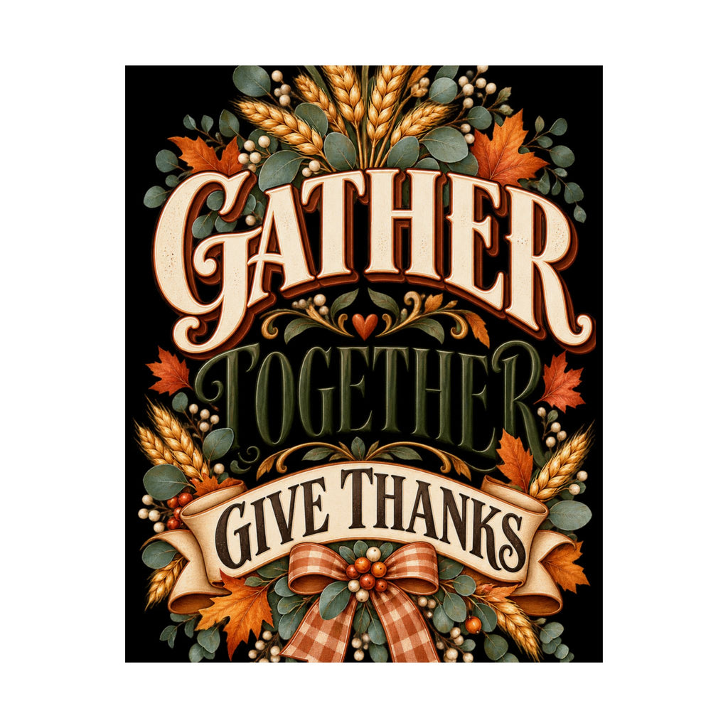 Gather Together Give Thanks Poster | Thanksgiving Fall Wall Art, Harvest Typography