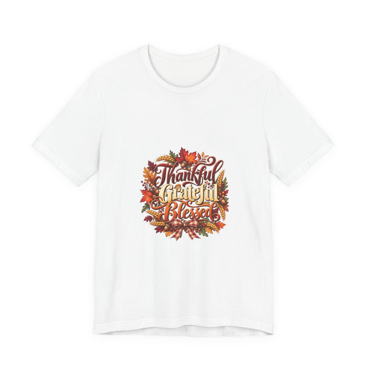 Thankful Grateful Blessed T-Shirt — Fall Leaves Thanksgiving Tee, Autumn Gratitude Shirt, Family Matching Outfit