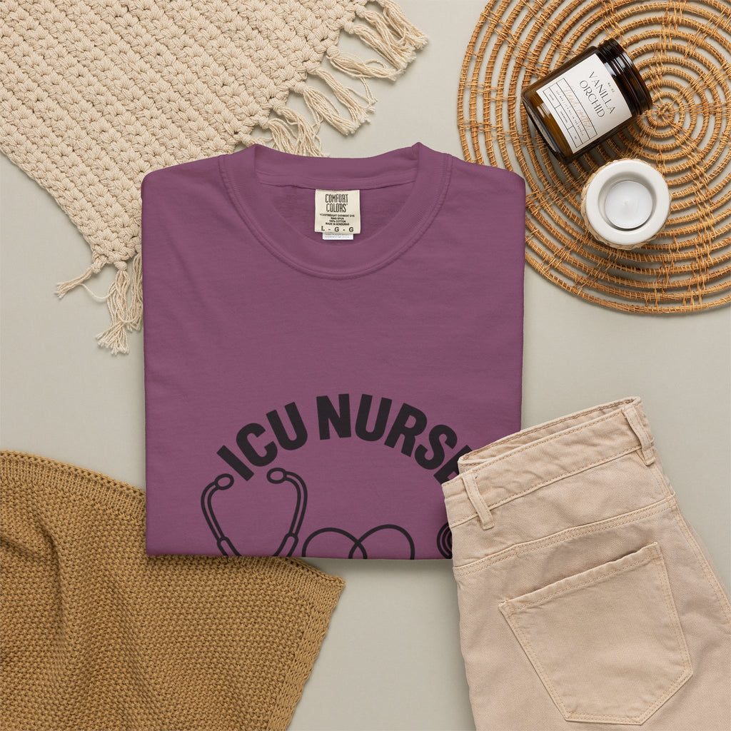 ICU Nurse Night Shift Survivor T-shirt | Stethoscope Heart Design