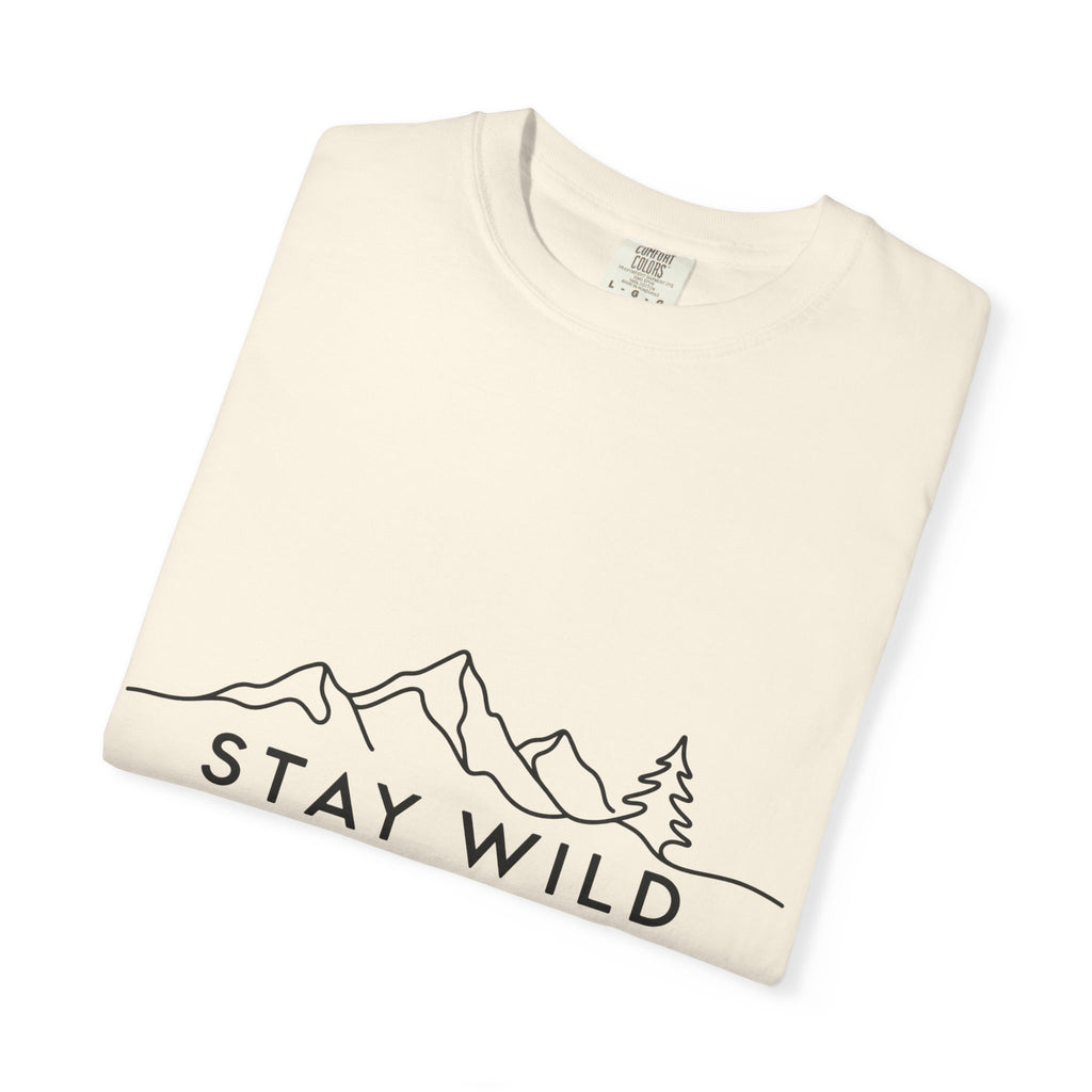 Stay Wild mountain line art T-shirt | minimalist outdoors tee
