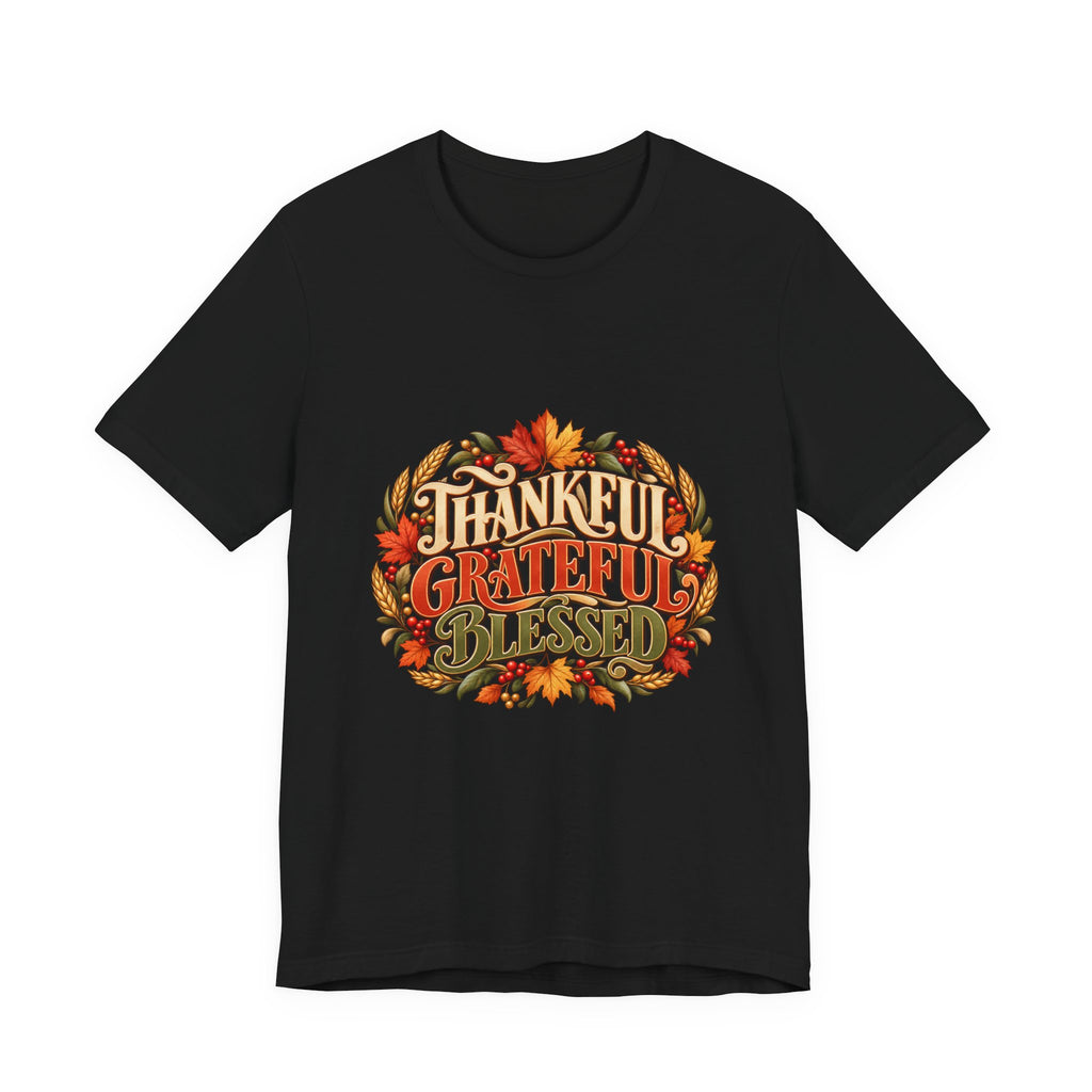 Thankful Grateful Blessed tee | Fall leaves Thanksgiving shirt