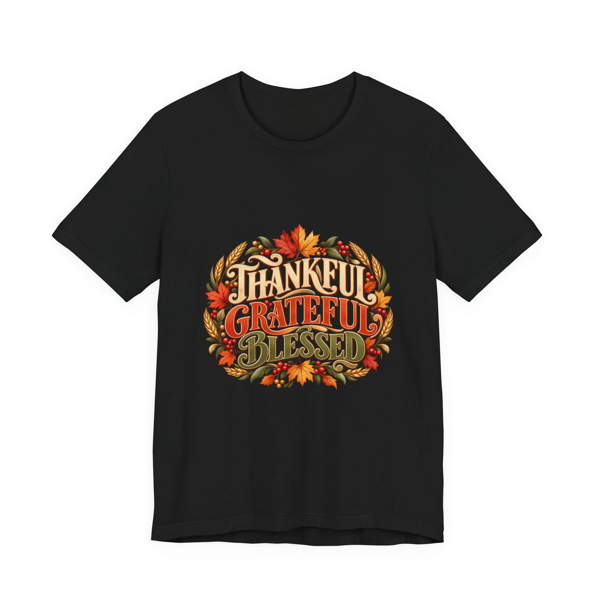 Thankful Grateful Blessed tee | Fall leaves Thanksgiving shirt