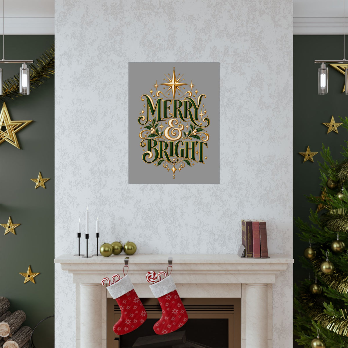 Merry & Bright Holiday Poster — Matte Vertical Christmas Wall Art
