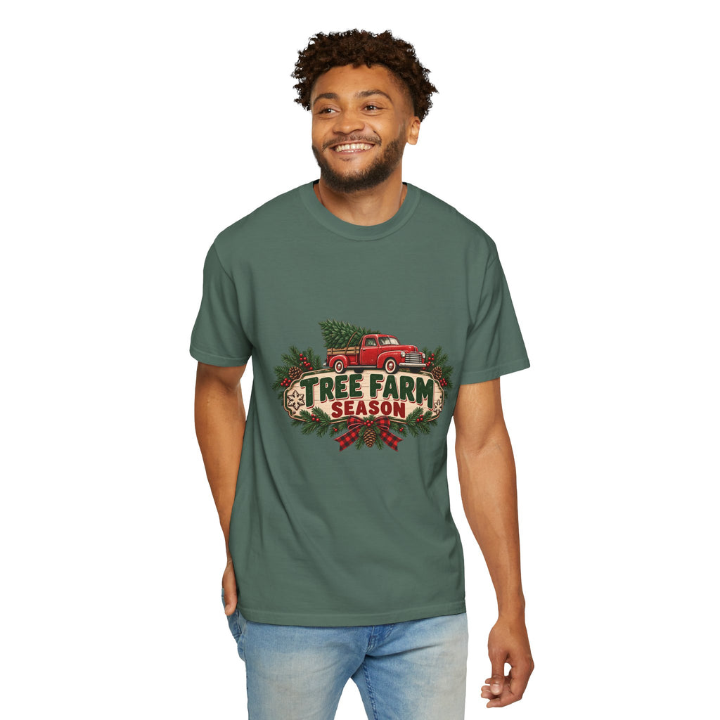 Tree Farm Season T-Shirt — Vintage Red Truck Christmas Tee