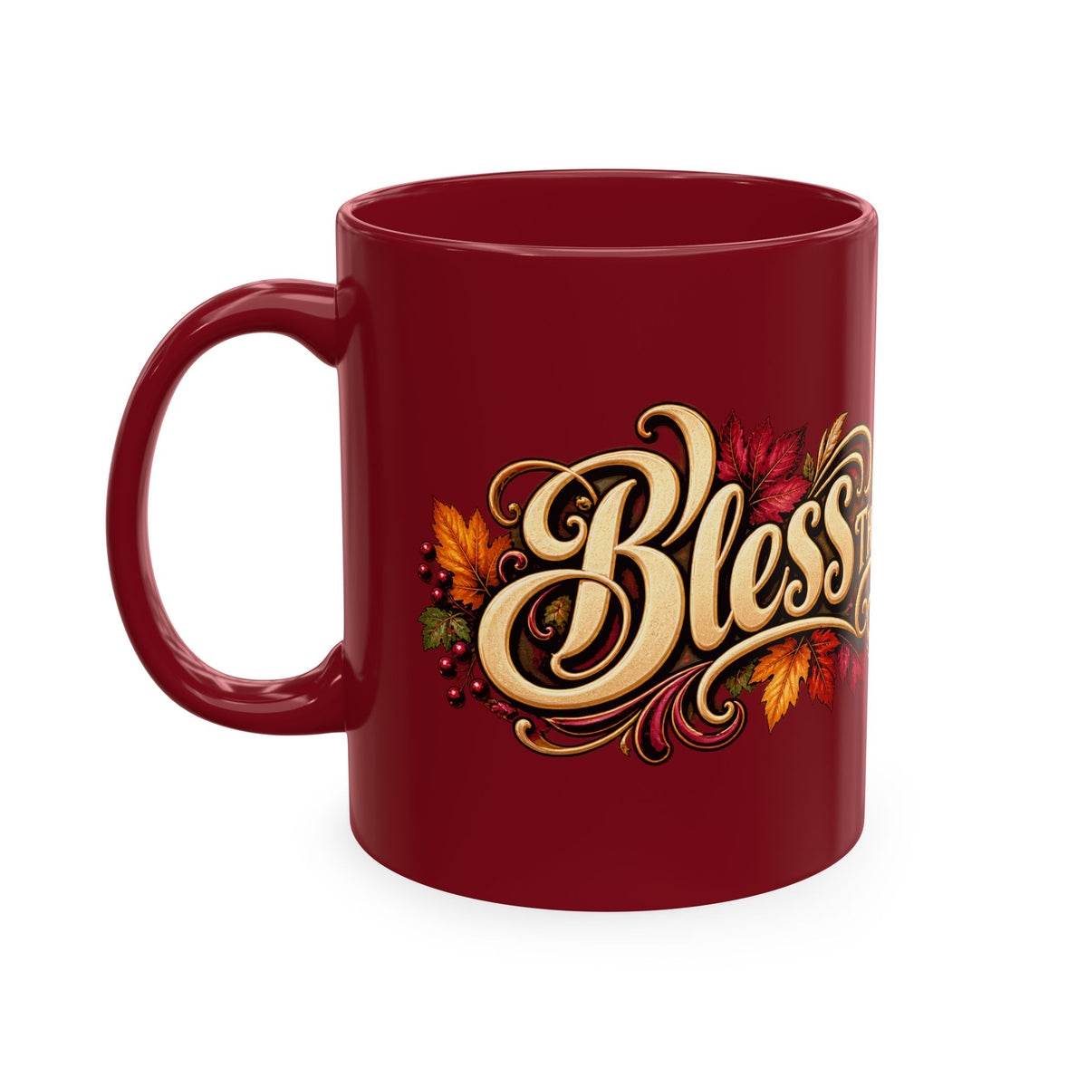 Bless This Table Mug — Harvest Thanksgiving Ceramic Coffee Mug, Cornucopia Gratitude Fall Harvest Gift