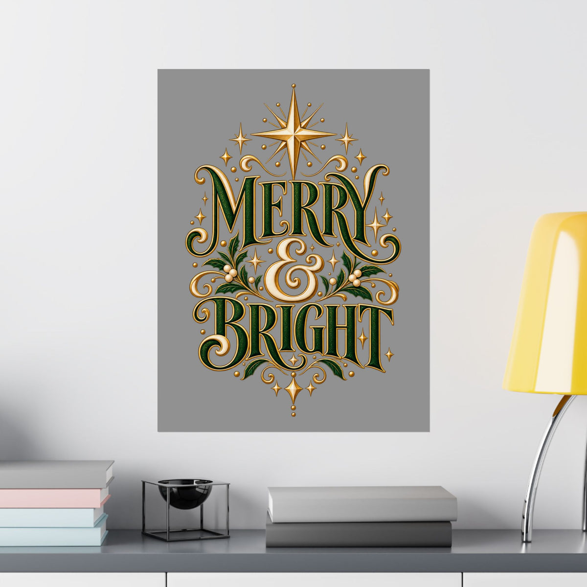 Merry & Bright Holiday Poster — Matte Vertical Christmas Wall Art