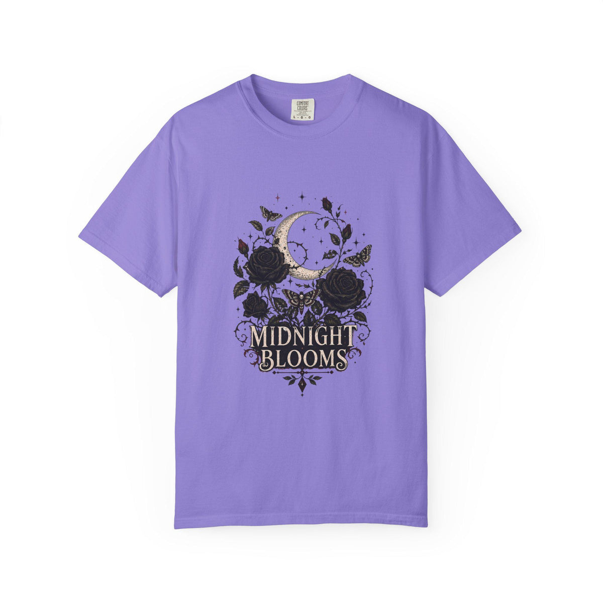 Midnight Blooms Moon Floral T-shirt | Gothic Rose Illustration