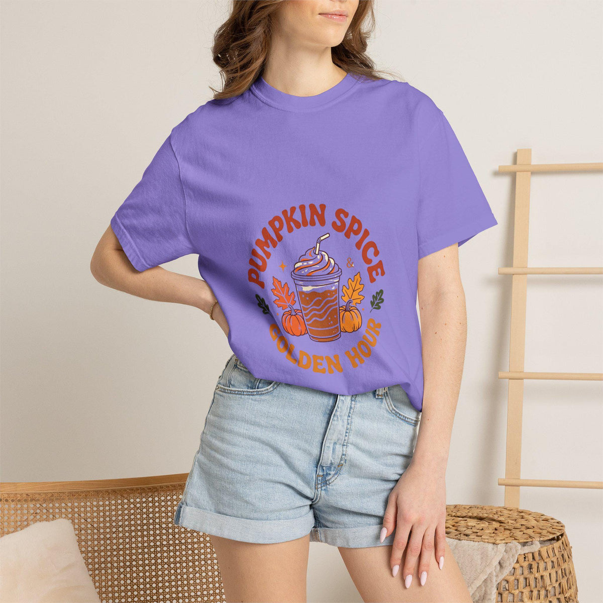 Pumpkin Spice Golden Hour T-Shirt | Pumpkin Spice Latte Graphic Tee | Fall Coffee Lover Shirt | Autumn Gift for Her Him | Cozy Season