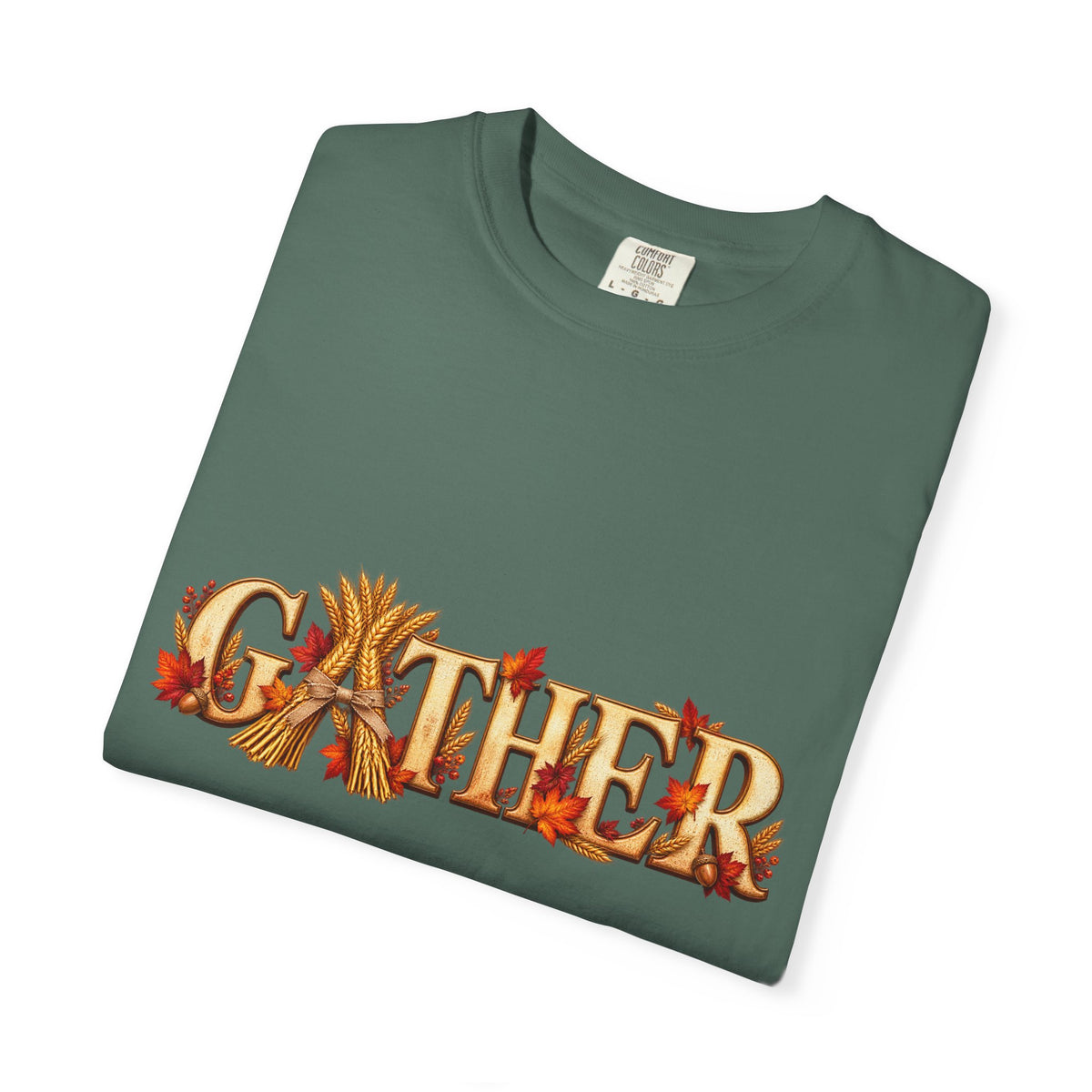 Gather Fall T-Shirt — Autumn Leaves Harvest Graphic Tee, Thanksgiving Family Gathering Shirt, Rustic Fall Gift