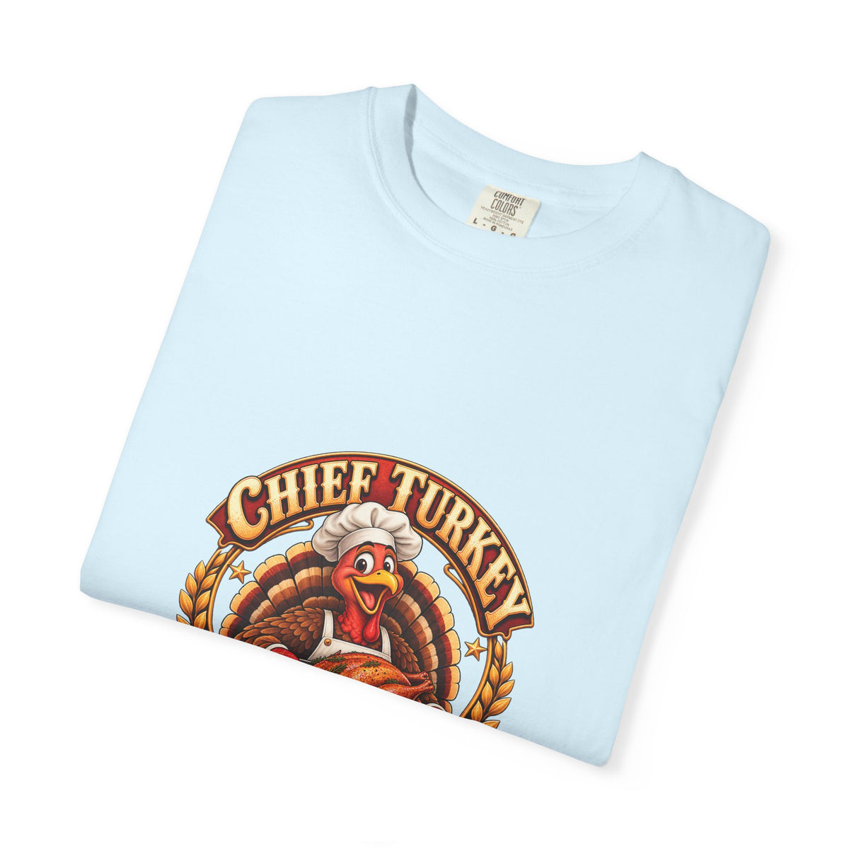 Chief Turkey Roaster T-Shirt — Retro Thanksgiving Emblem Tee, Vintage BBQ Turkey Badge Graphic Fall Shirt