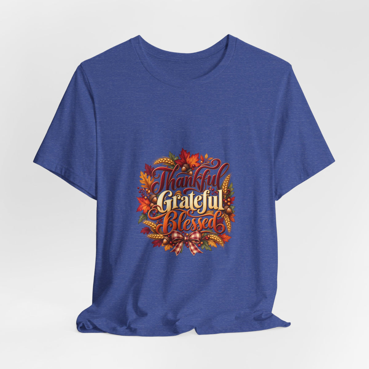 Thankful Grateful Blessed T-Shirt — Fall Leaves Thanksgiving Tee, Autumn Gratitude Shirt, Family Matching Outfit
