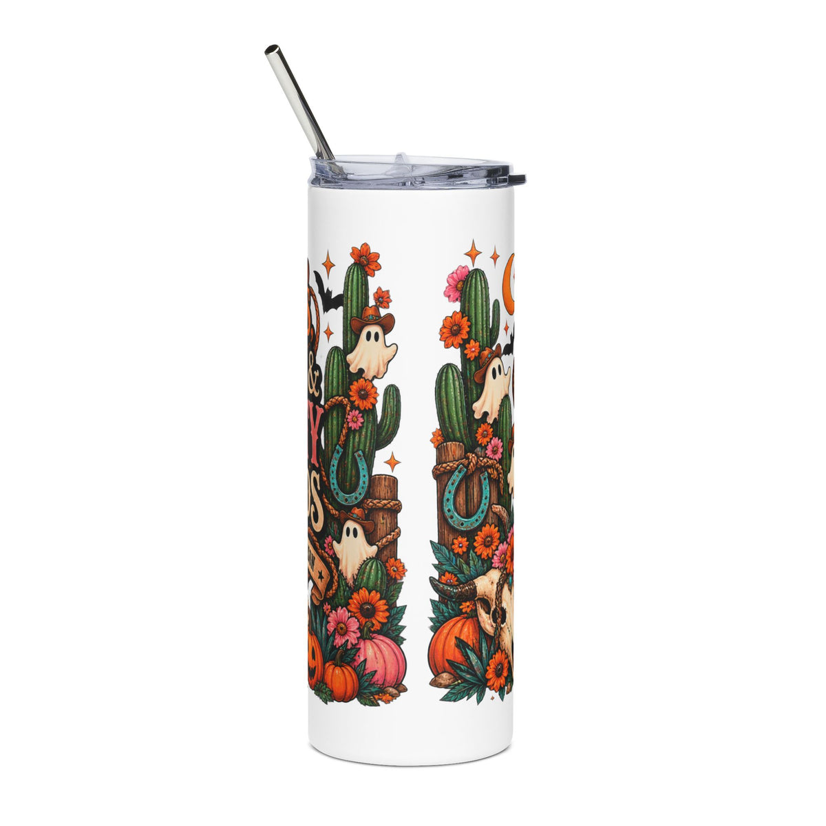 Cowboy Ghosts Halloween Tumbler | 20oz Stainless Steel Skinny Tumbler