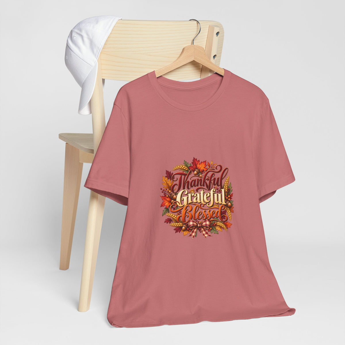 Thankful Grateful Blessed T-Shirt — Fall Leaves Thanksgiving Tee, Autumn Gratitude Shirt, Family Matching Outfit