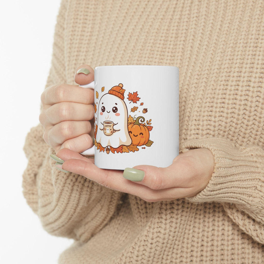 Cute Ghost Drinking Coffee Mug | Halloween Fall Coffee Cup