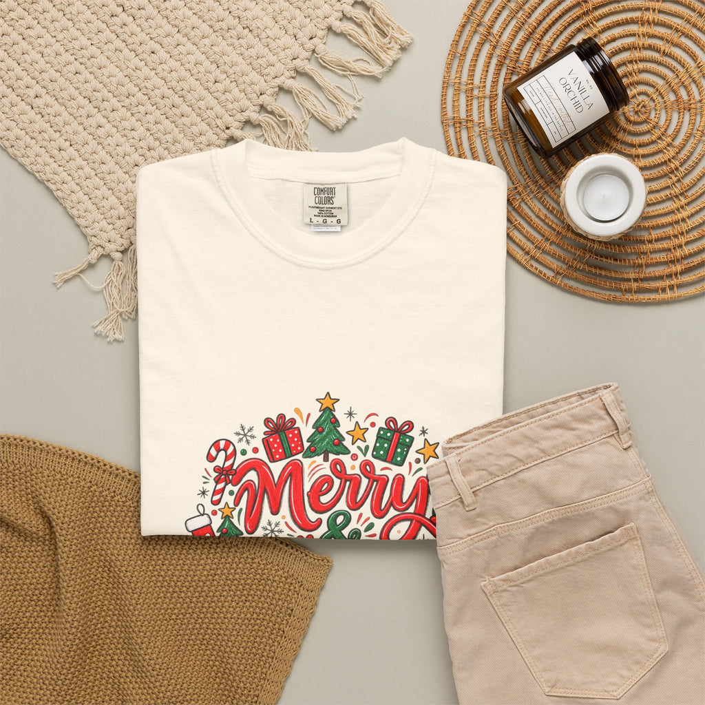 Merry & Bright Christmas T-Shirt | Festive Holiday Graphic Tee