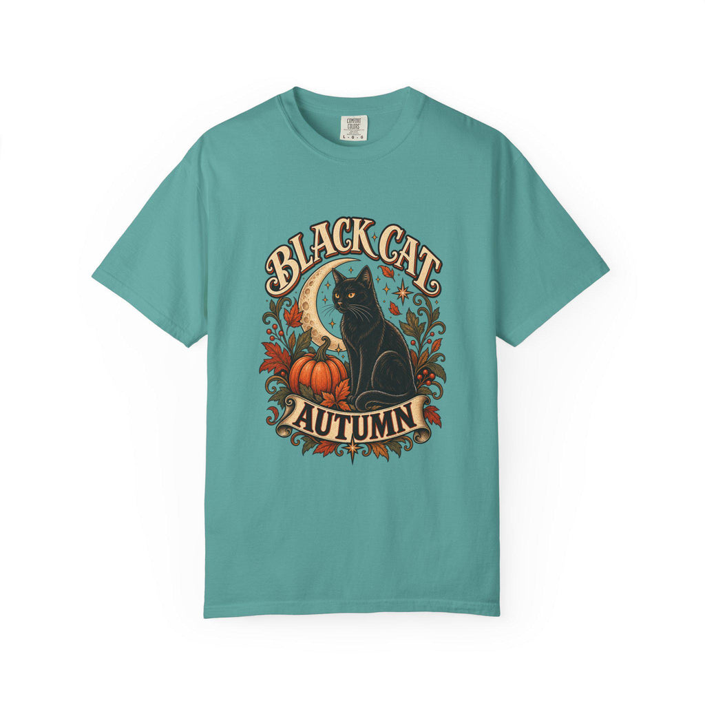 Black Cat Autumn T-shirt | Halloween Pumpkin Fall Vintage Graphic