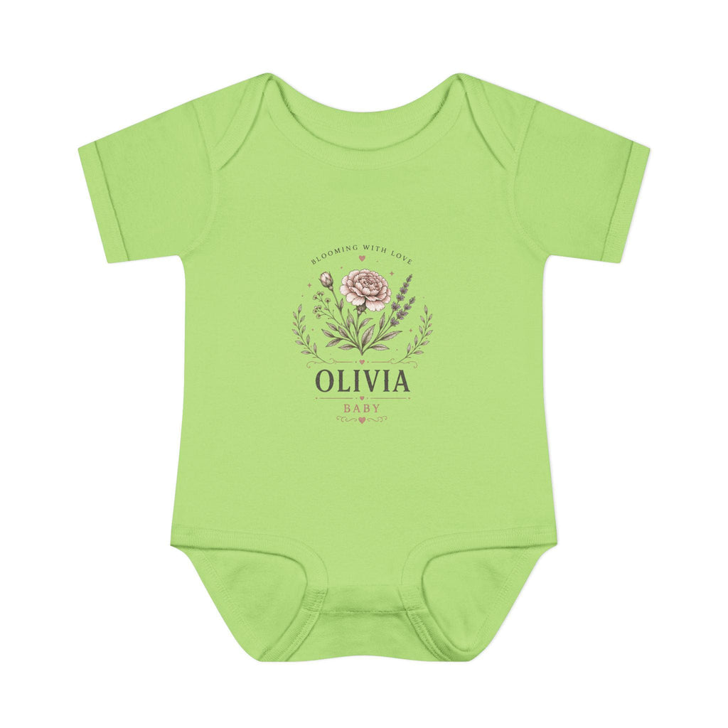 Floral Name Monogram Infant Bodysuit | Personalized Baby Onesie