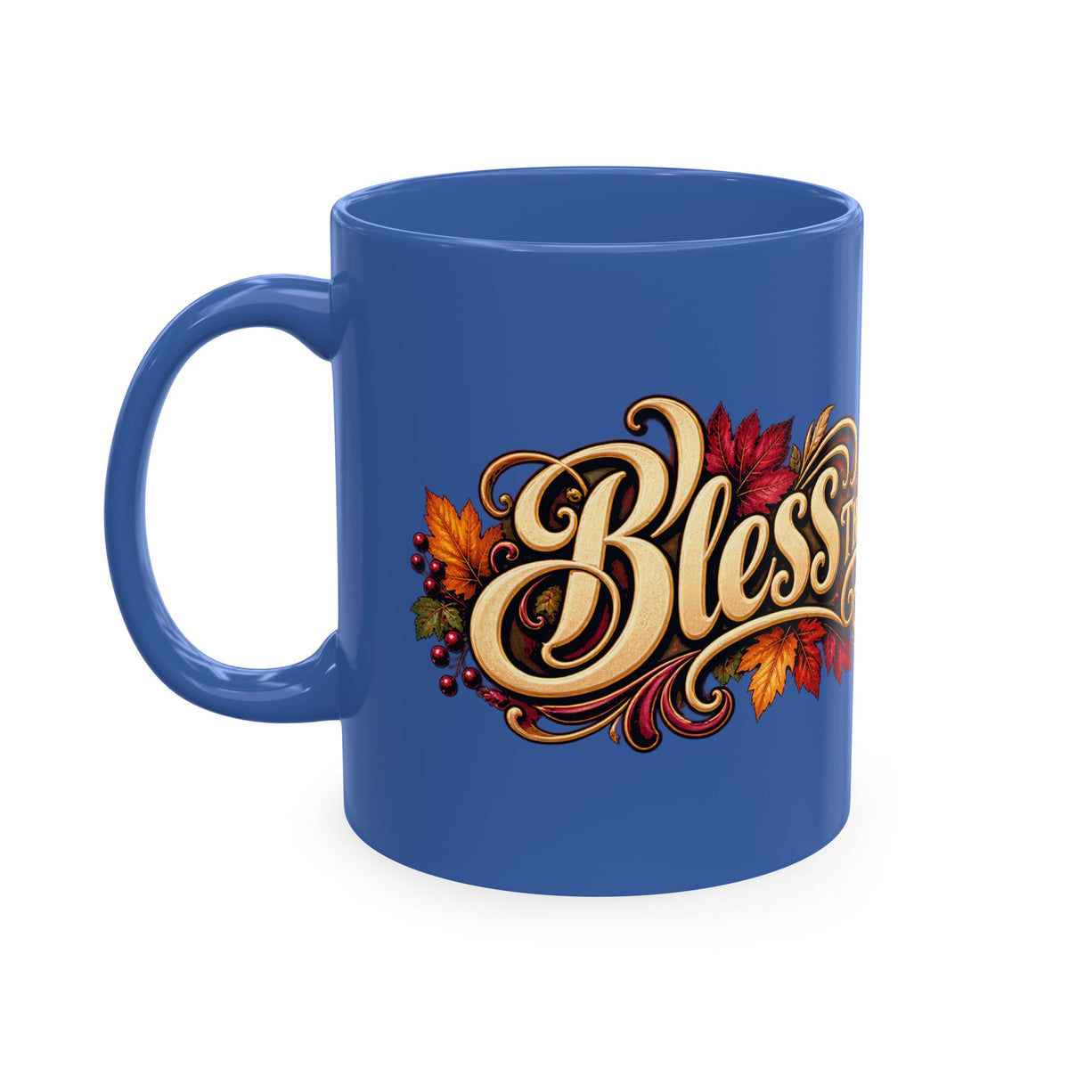 Bless This Table Mug — Harvest Thanksgiving Ceramic Coffee Mug, Cornucopia Gratitude Fall Harvest Gift