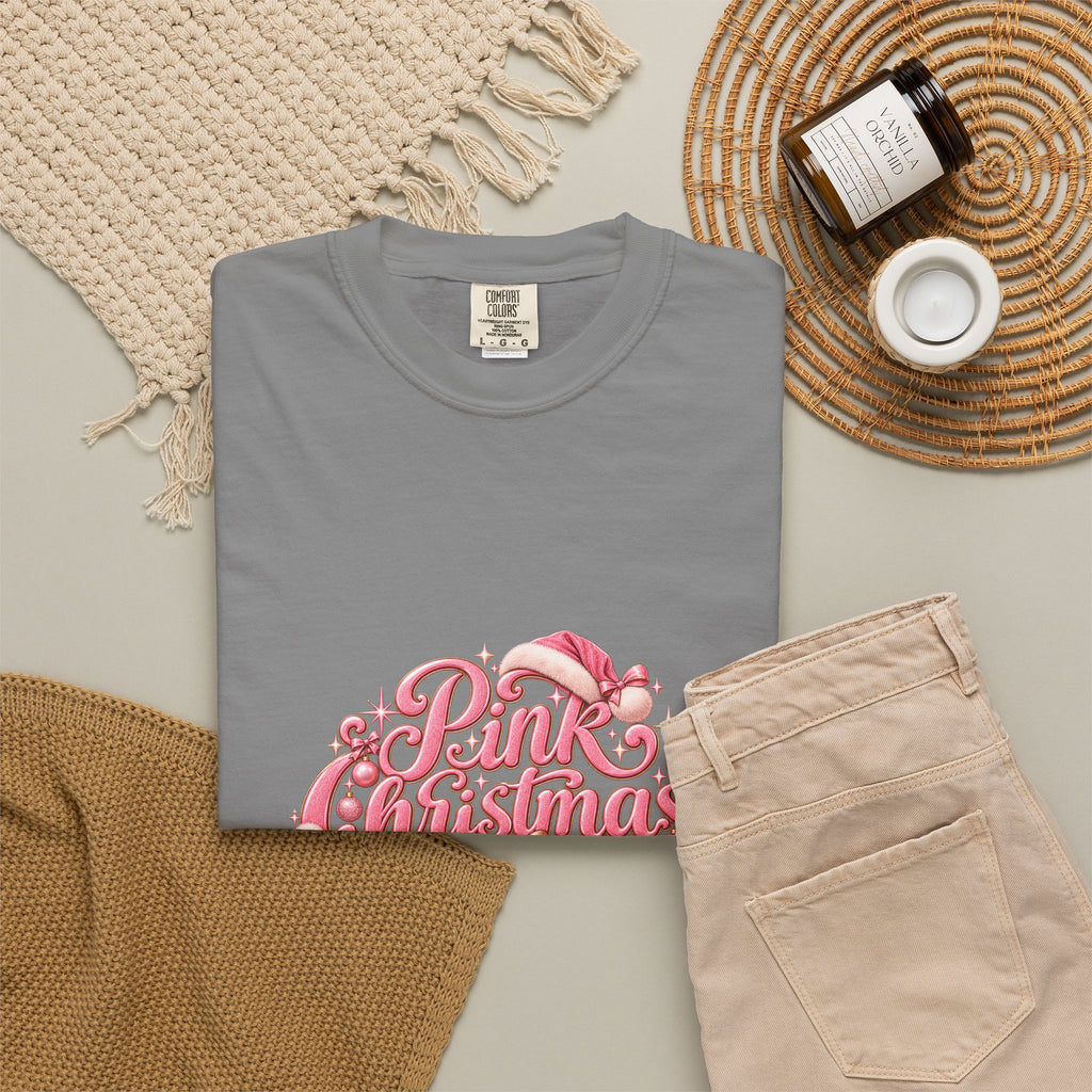 Pink Christmas T-Shirt — Festive Retro Script Holiday Tee
