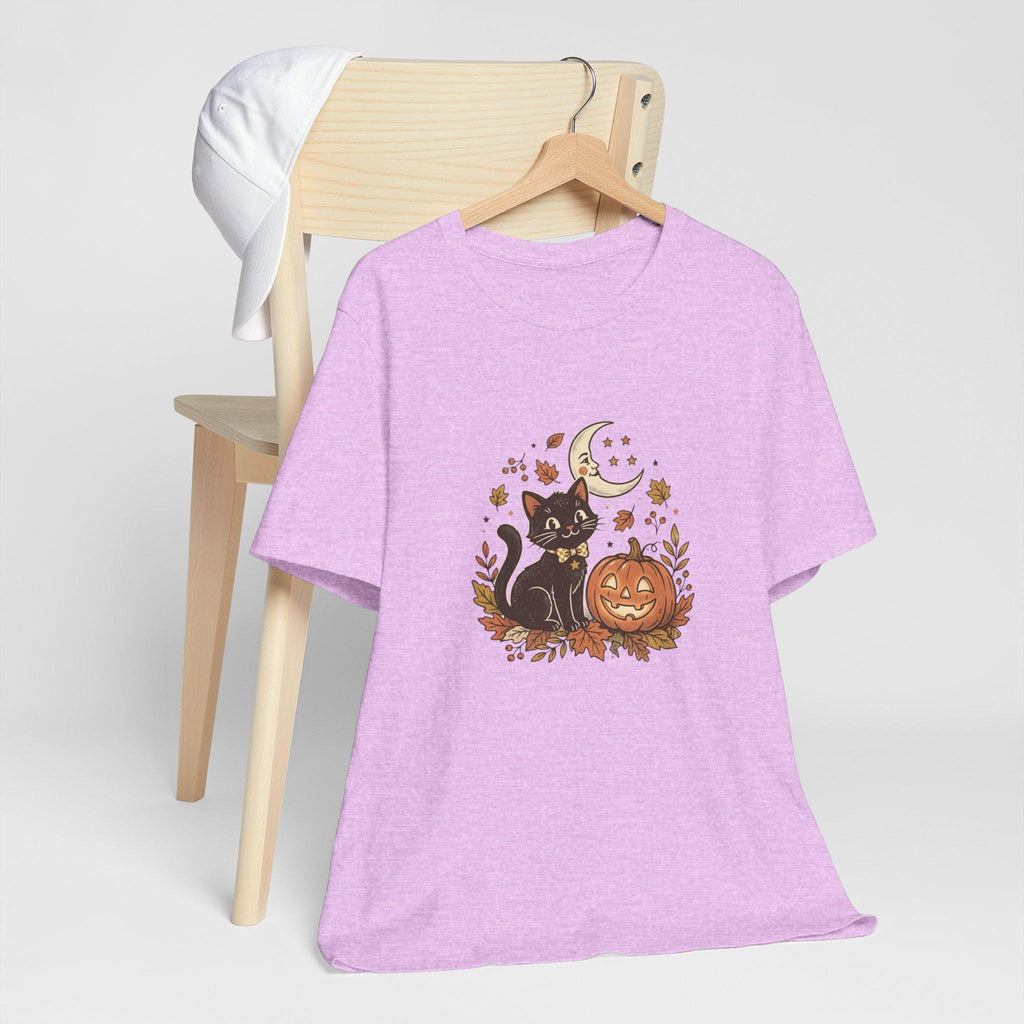 Black Cat with Jack-o'-Lantern T-Shirt | Halloween Pumpkin Moon Design