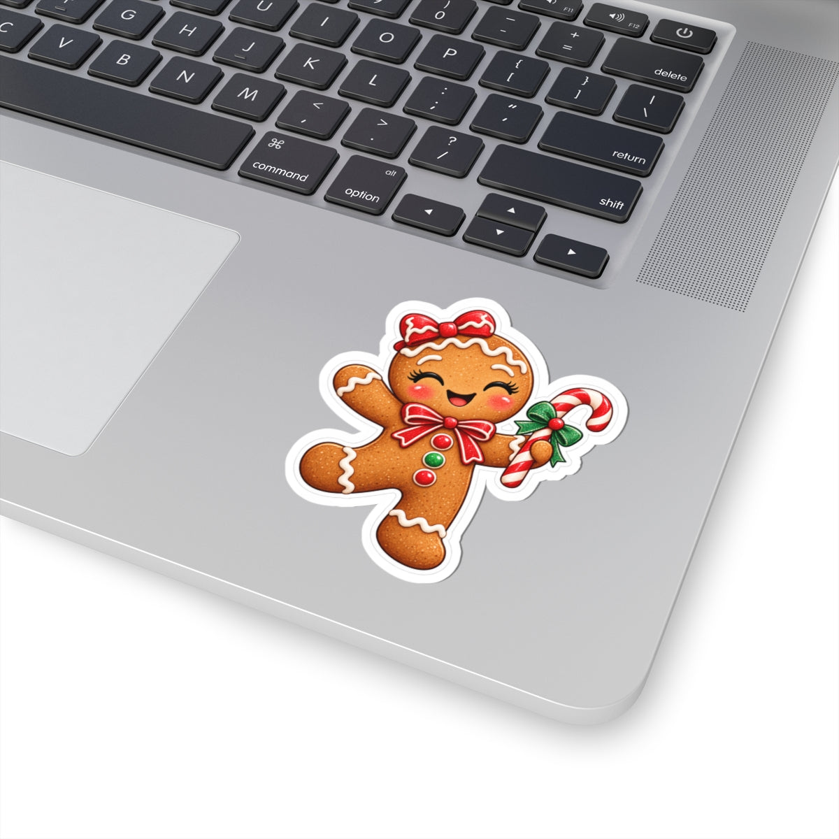 Gingerbread Cookie Kiss-Cut Sticker — Cute Holiday Candy Cane Design