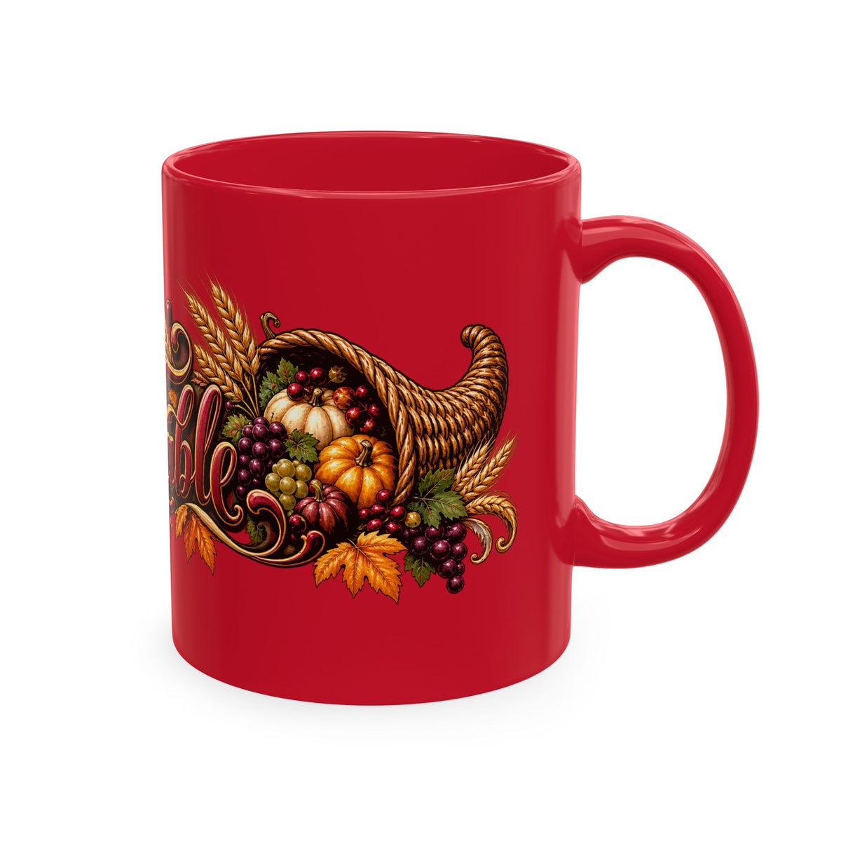 Bless This Table Mug — Harvest Thanksgiving Ceramic Coffee Mug, Cornucopia Gratitude Fall Harvest Gift
