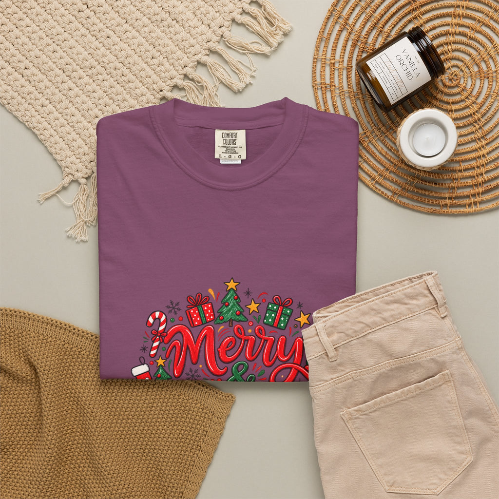 Merry & Bright Christmas T-Shirt | Festive Holiday Graphic Tee