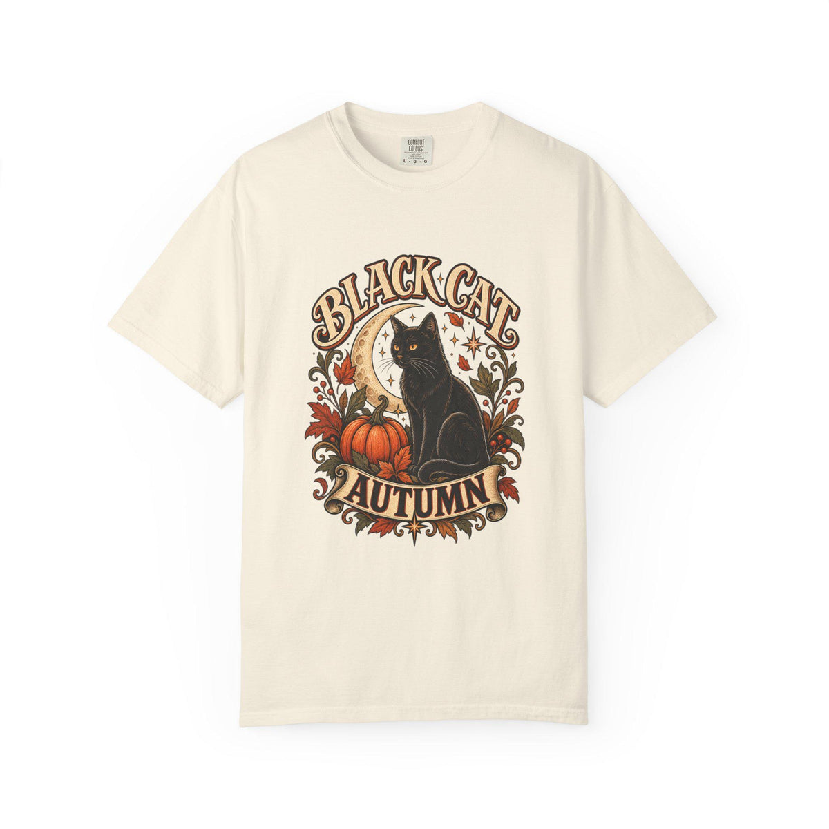 Black Cat Autumn T-shirt | Halloween Pumpkin Fall Vintage Graphic