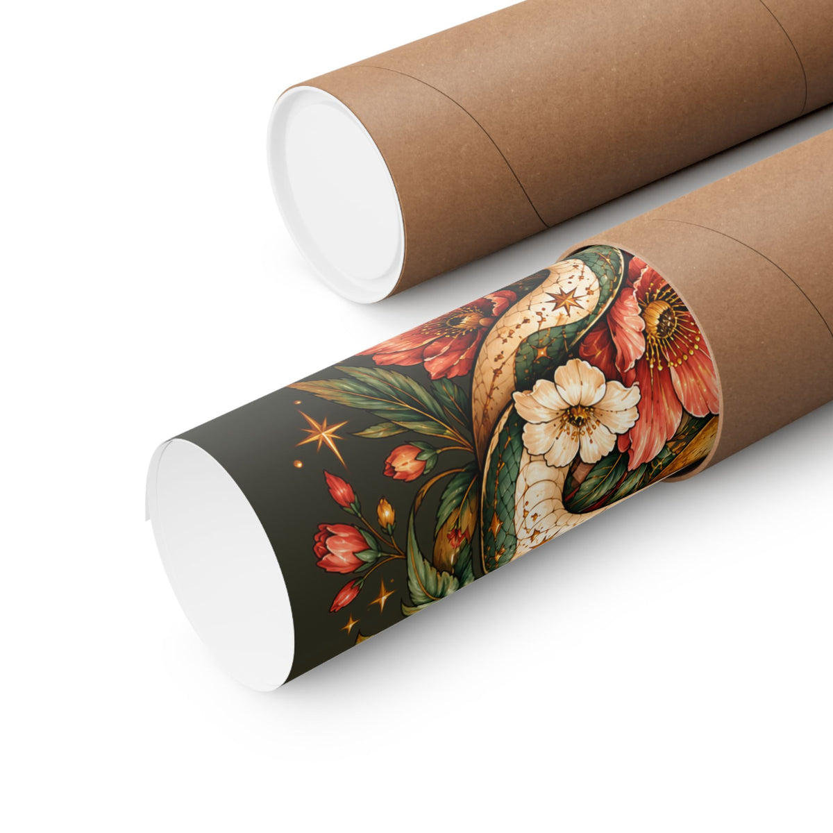 Floral Gold Snake Poster Matte Vertical Print | Botanical Serpent Wall Art