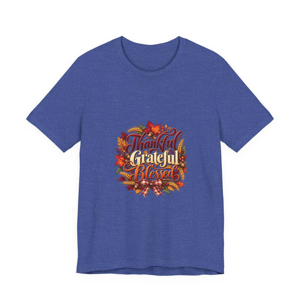 Thankful Grateful Blessed T-Shirt — Fall Leaves Thanksgiving Tee, Autumn Gratitude Shirt, Family Matching Outfit