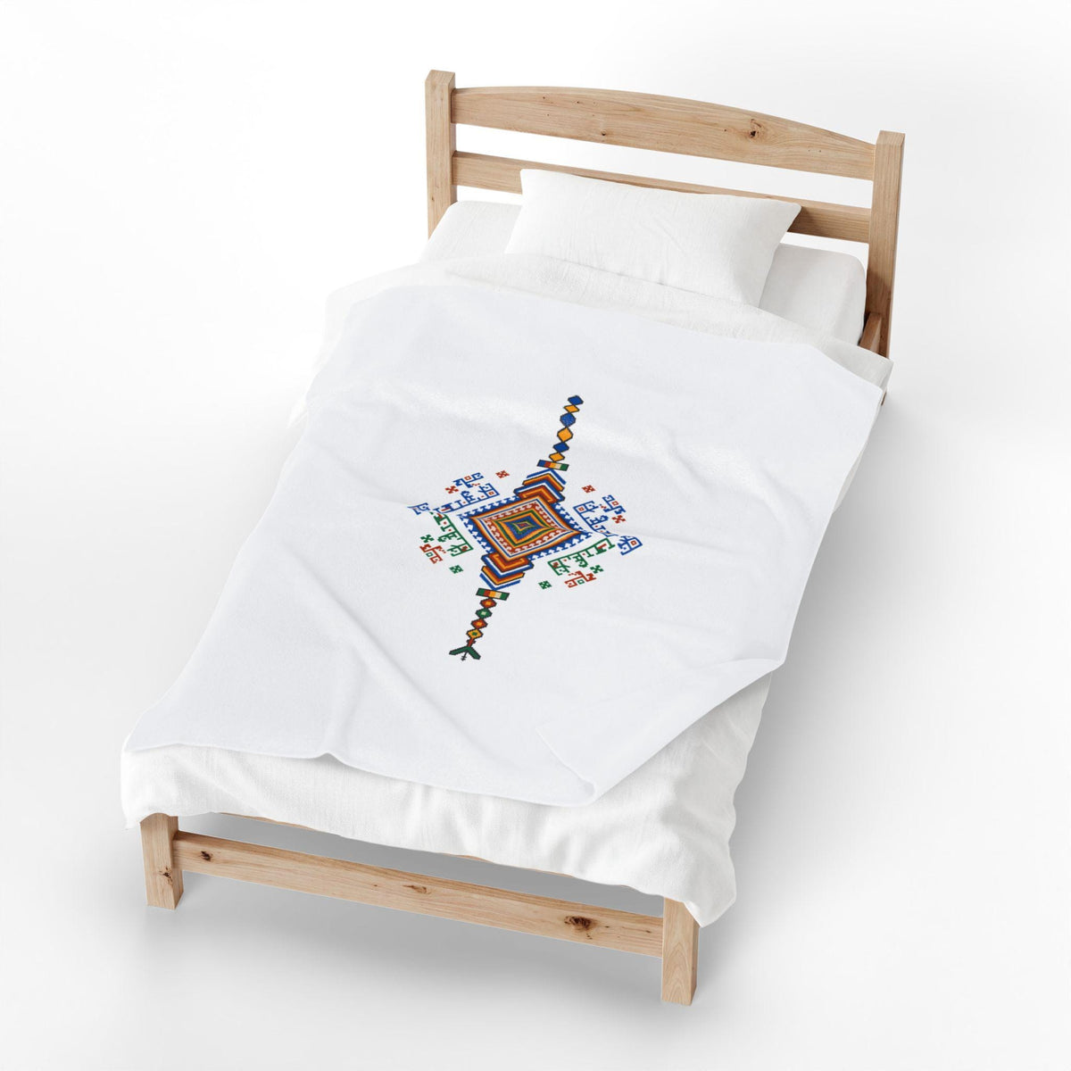Colorful Geometric Diamond Motif Velveteen Blanket | Tribal Folk Pattern