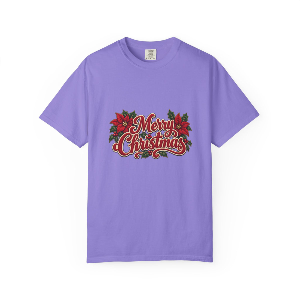 Merry Christmas Poinsettia T-Shirt | Red Holiday Floral Graphic Tee
