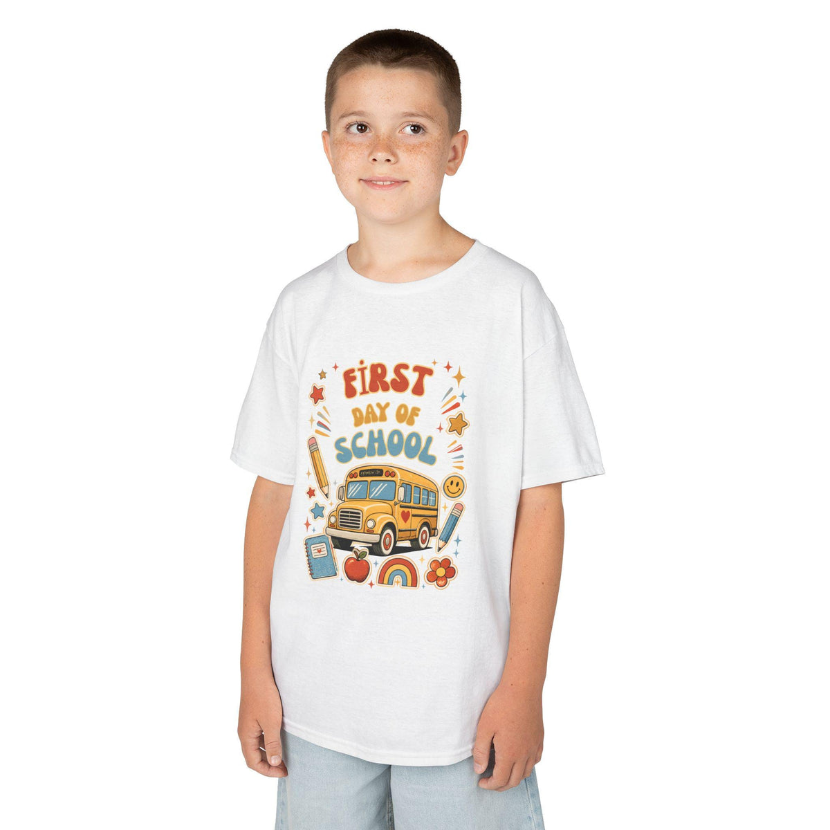 First Day of School Kids Tee | School Bus Pencil Rainbow Shirt | Back to School Gift | Kindergarten Preschool Outfit | Children Boy Girl