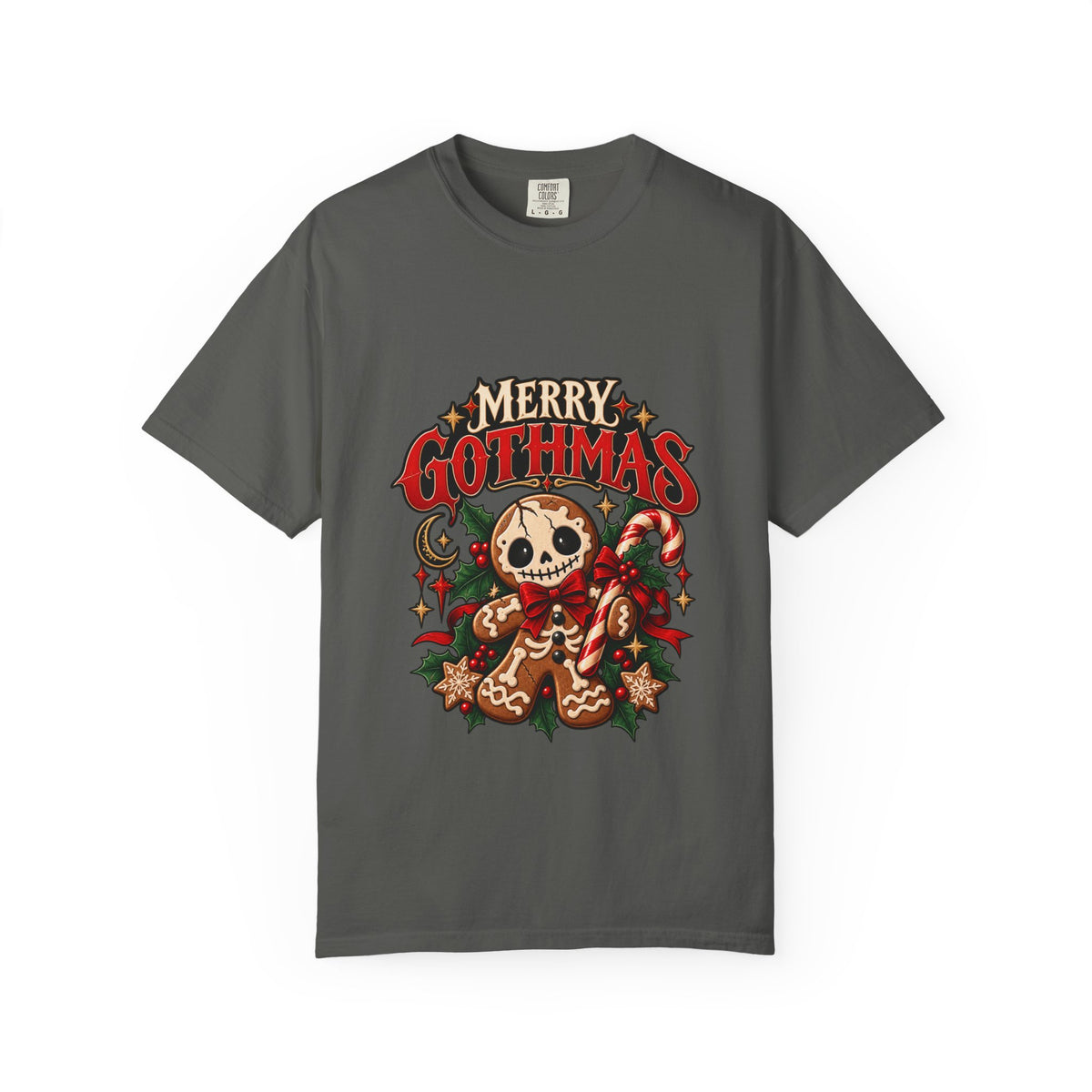 Merry Gothmas skull gingerbread graphic T-shirt | Gothic Christmas tee