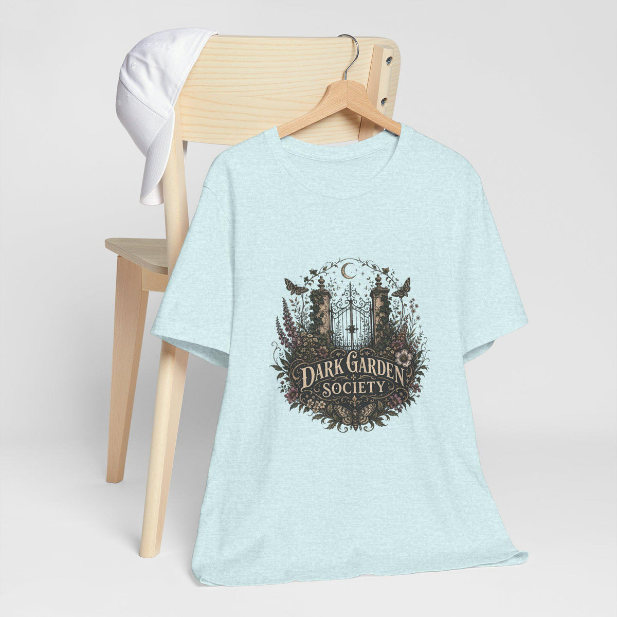 Dark Garden Society tee | Gothic floral crest, moon & crows