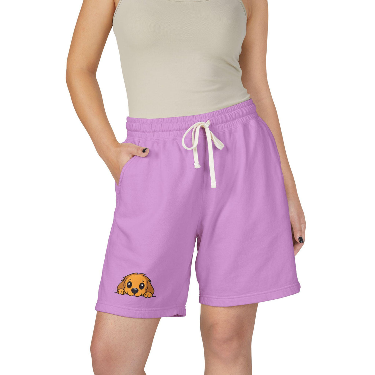 Peeking Puppy Sweat Shorts | Cute Dog Illustration