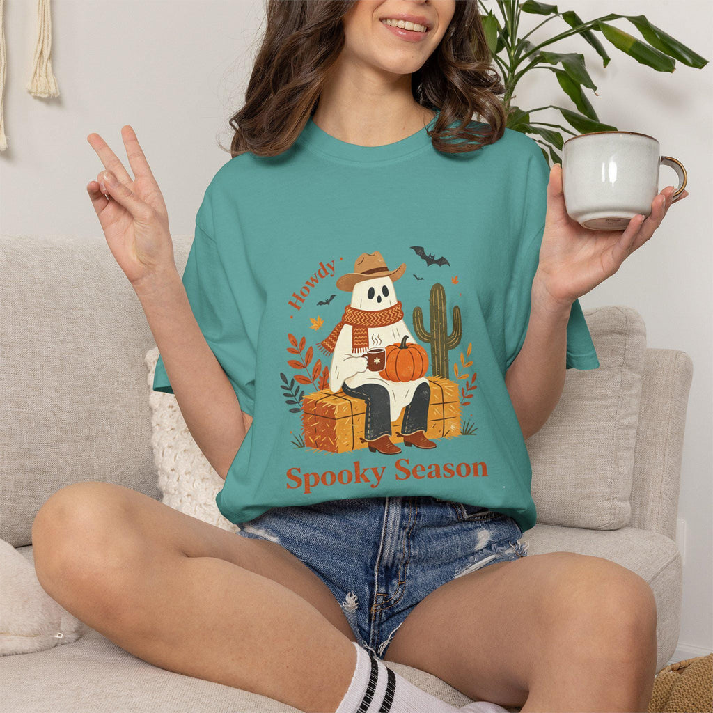 Howdy Spooky Season Ghost T-Shirt | Pumpkin Cactus Halloween Tee