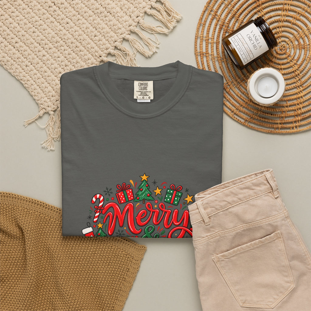 Merry & Bright Christmas T-Shirt | Festive Holiday Graphic Tee