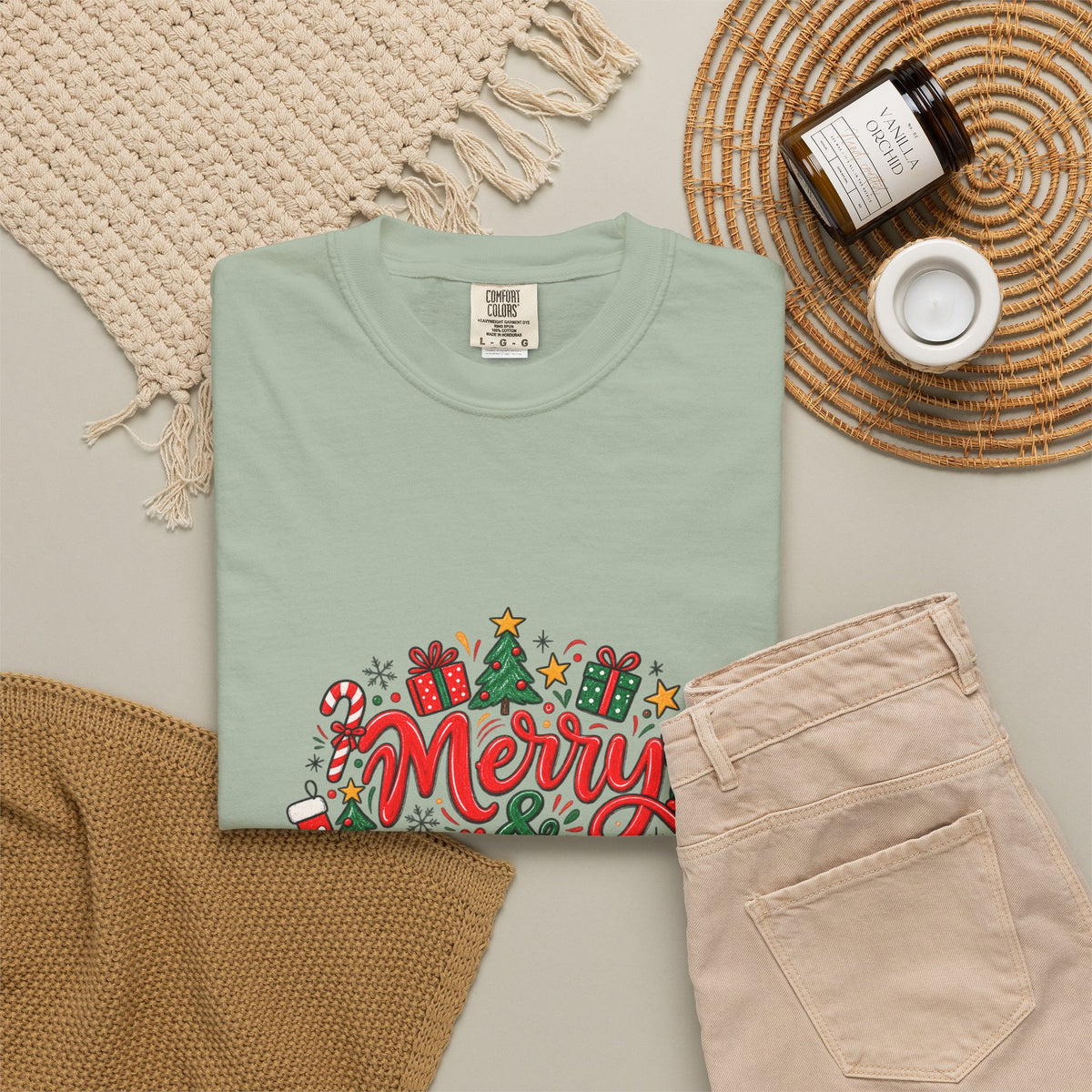 Merry & Bright Christmas T-Shirt | Festive Holiday Graphic Tee