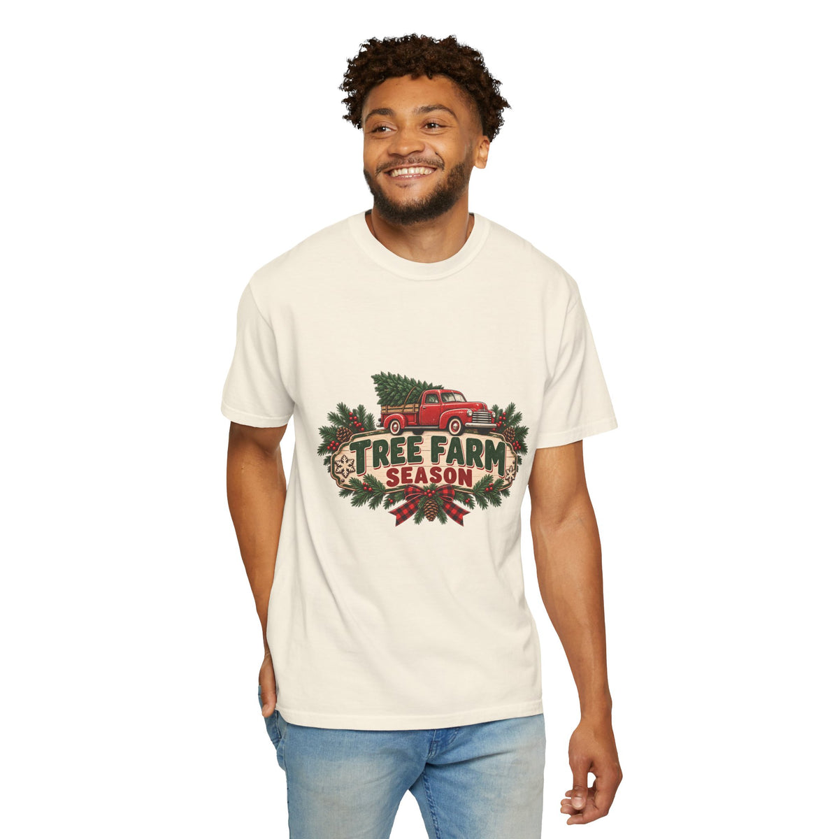 Tree Farm Season T-Shirt — Vintage Red Truck Christmas Tee