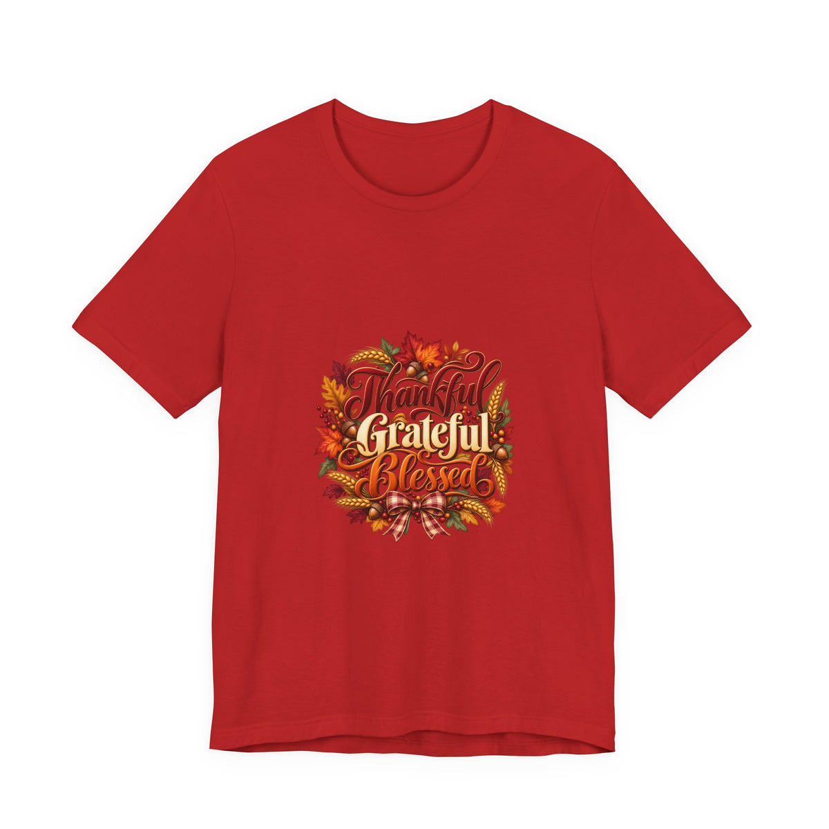 Thankful Grateful Blessed T-Shirt — Fall Leaves Thanksgiving Tee, Autumn Gratitude Shirt, Family Matching Outfit