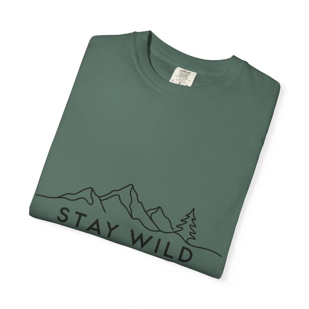 Stay Wild mountain line art T-shirt | minimalist outdoors tee